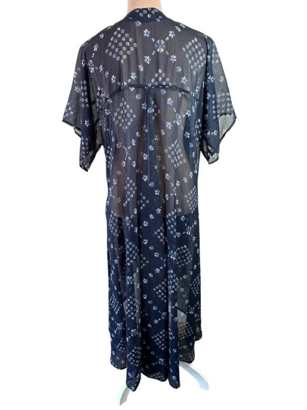 Hollister Navy Floral Sheer Kimono Duster Cardigan Boho Beach Coverup One Size